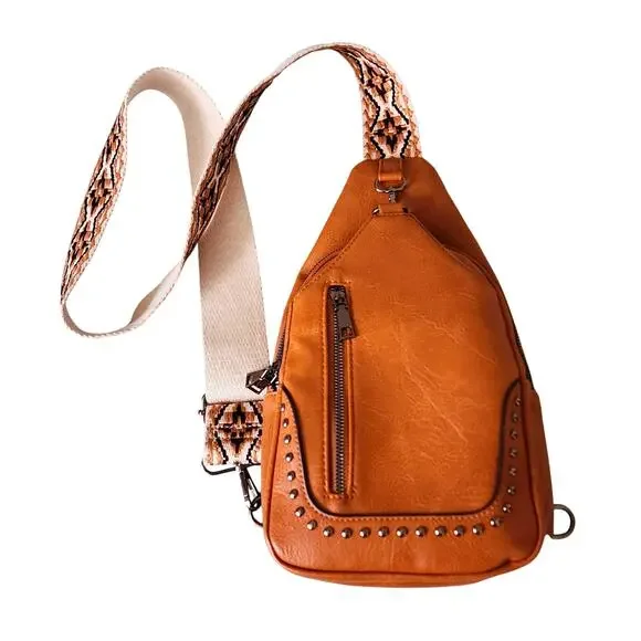 Sam & Hadley Vegan Leather Macrame Guitar Strap Embellished Crossbody Sling Bag - Picture 10 of 10